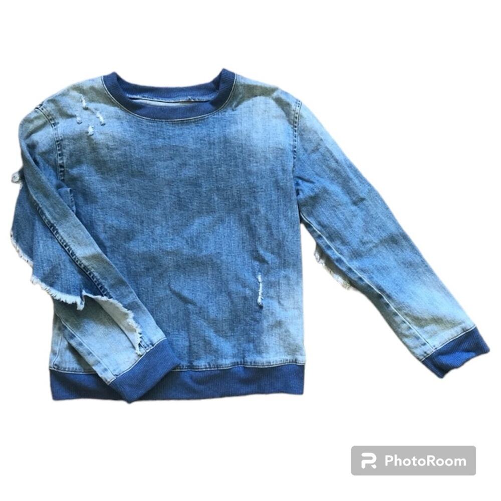 Treasure & Bond Girls’ Long Sleeve Denim Shirt Distressed Fringe Size 10